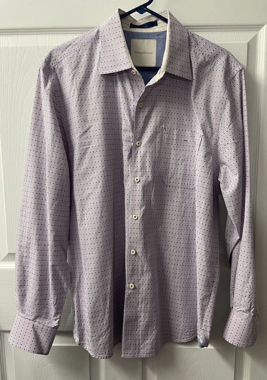Tommy Bahama Top Mens Large Purple Dot Button Up Long Sleeved Dress Shirt